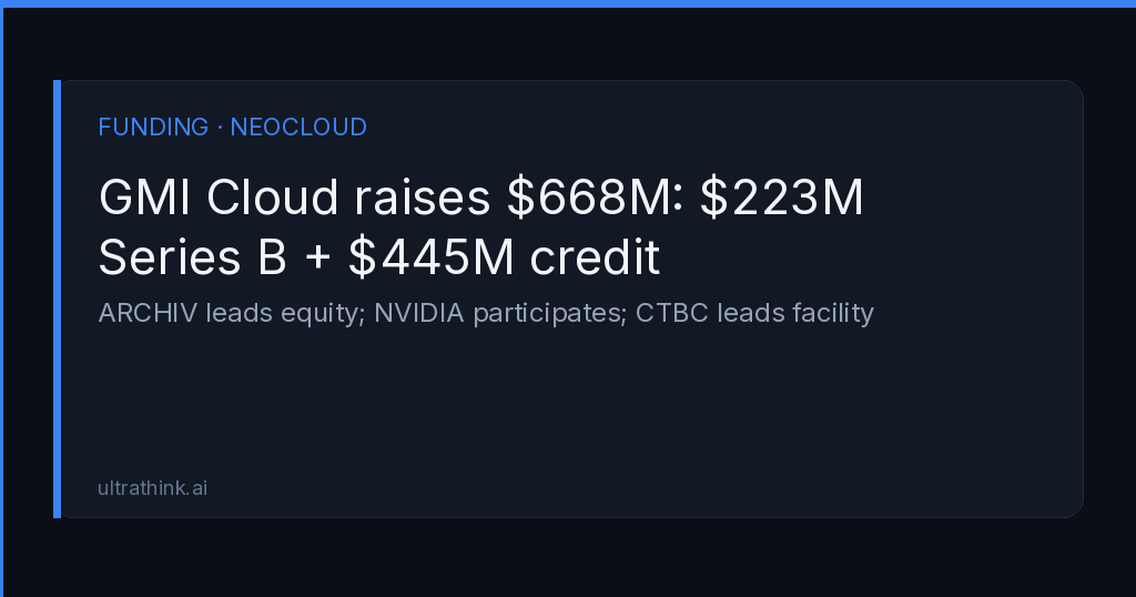 Thumbnail for: GMI Cloud Raises $668M: $223M Series B Plus $445M Credit